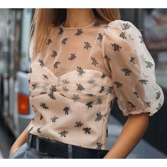Zara Tops - Zara pastel pink floral organza top